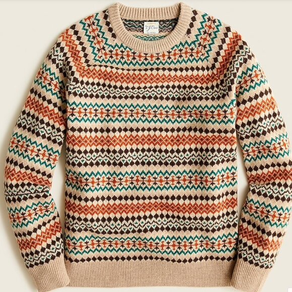 J. Crew - Lambswool Crewneck Sweater BC514 | Heather Oatmeal Fair Isle | Medium - Picture 1 of 4